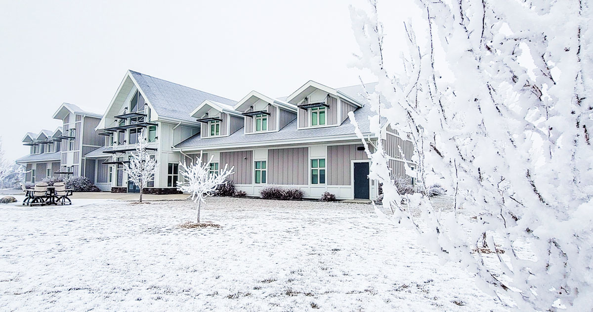 Prairie Hope Women's Centre covered in snow at Christmas
