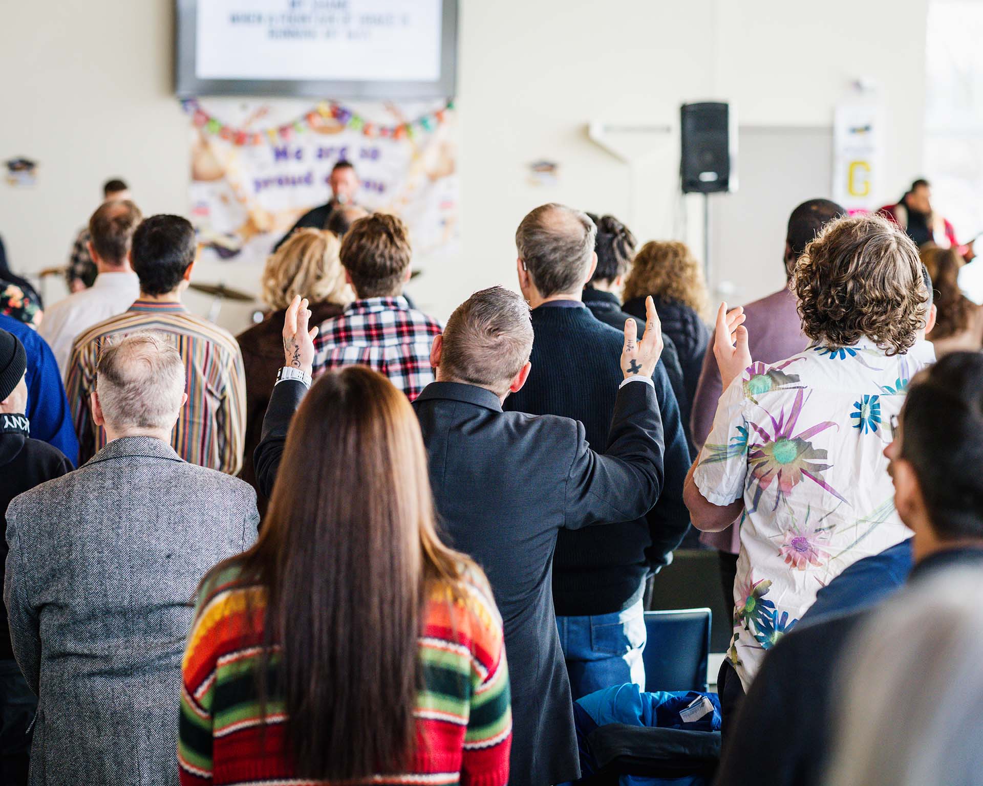 Group singing and worshiping together