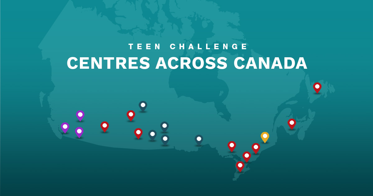 Map of Canada and our Teen Challenge Centres.
